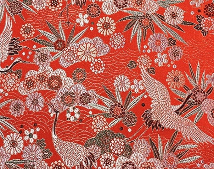 57"W Japanese classic pattern, Crane Jacquard Satin fabric, Retro Damask Silk Brocade, Upholstery, Decor, Costume/Fabric by the meter