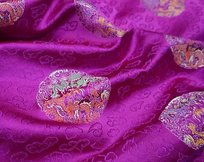 Round Multi-color Chinese Dragon and cloud Silk Brocade Fabric by the Meter on SALE 29"W ON SALE, Upholstery, Quilting and Sewing fabric