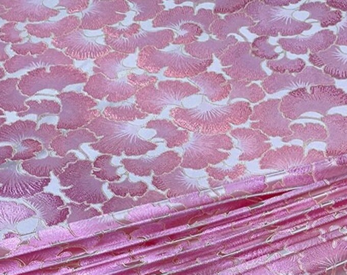 Pink Reversible brocade woven damask fabric, Ginkgo biloba pattern, Upholstery, Quilting and Sewing fabric, DIY fabric, 29.5"W By 1 meter
