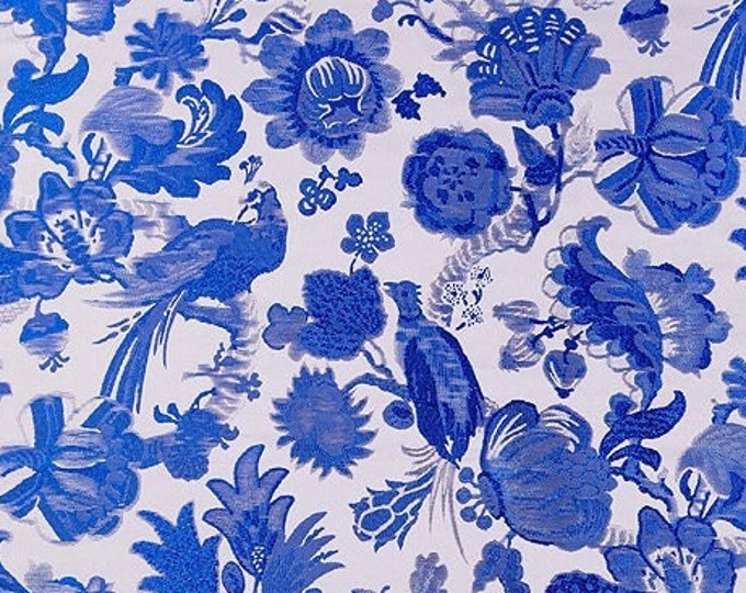 Blue & White Floral Jacquard Damask Fabric - 29.5"W Rayon Sewing Material