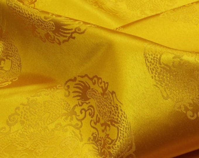 Round Gold Chinese Dragon Silk Brocade Fabric, 29.5"W, Buddhist Tibetan, Upholstery, Decor, Costume, Curtain, bag, Sewing/Fabric by 1 meter