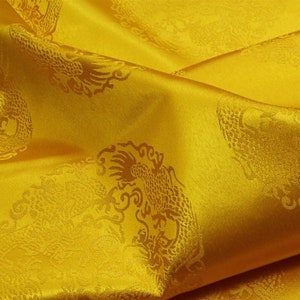 Round Gold Chinese Dragon Silk Brocade Fabric, 29.5&quot;W, Buddhist Tibetan, Upholstery, Decor, Costume, Curtain, bag, Sewing/Fabric by 1 meter
