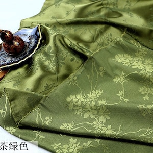 Tessuto in raso jacquard bifacciale da 8 colori, 59" di larghezza, costumi cosplay cinesi antichi in raso con motivi floreali e foglie, vendita al metro