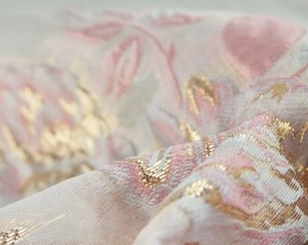 Peony Phoenix Organza Jacquard Fabric: Elegant Gold Thread (57"W)