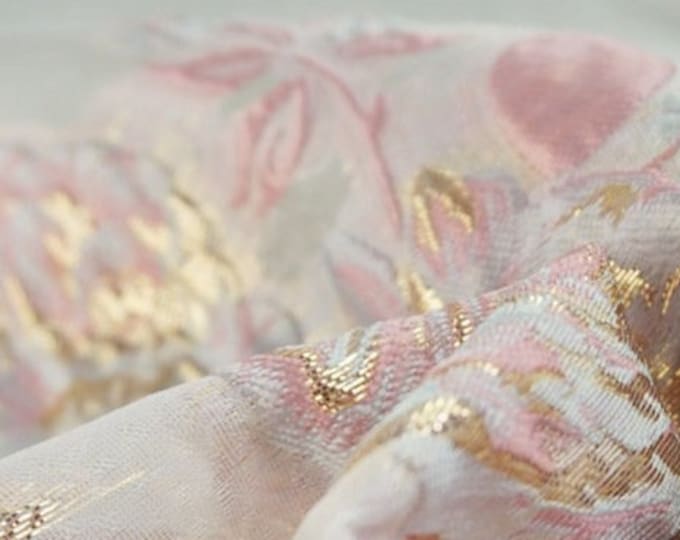 57"W High-end Organza jacquard Designer fabric, Elegant Peony Phoenix, Upholstery, Quilting, Sewing, Dress, Skirt, Curtain/fabric by 1 meter