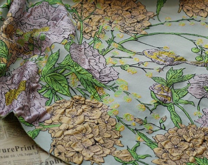 Jacquard embossed textured fabric, 3D Birds and flowers designer fabric, Upholstery, Prom dress and Sewing fabric, 55" W By 1 Meter on SALE