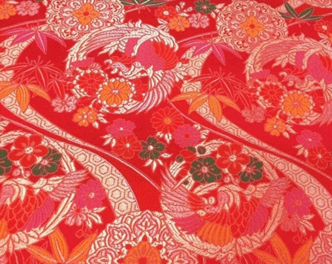 59"Wide Chinese Silk Brocade Fabric jacquard fabric for children's New Year's clothing, crane pattern,Upholstery, Quilting and Sewing fabric