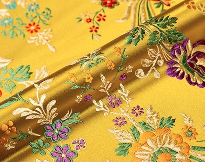 29.5" Width Silk Brocade Fabric Begonia Flowers Booming Design, Wedding Fabric, 16 Colors Chinese Fabric By 1 Meter on SALE