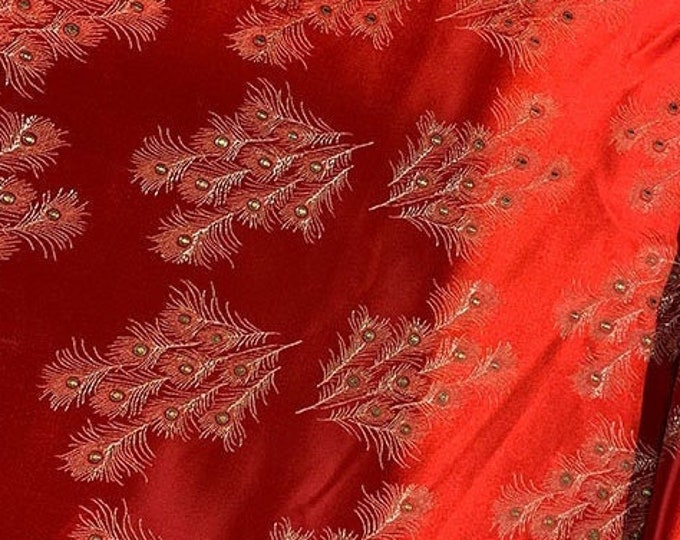 29.5" Width brocade fabric red 7 Patterns Traditional Silk Brocade Fabric On SALE, sell by the Meter, Upholstery, Quilting and Sewing fabric
