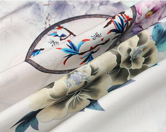59"W Double-sided printed fabric, Shawl, Upholstery, Decor, Costume, Curtain, Handbag, Sewing, Cheongsam, Hanfu, Dress/Fabric by the meter