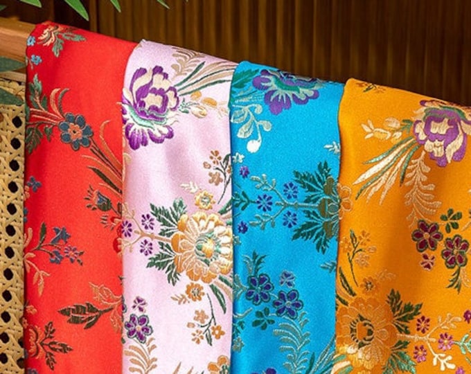 59“W Silk Brocade Fabric Begonia Flowers Booming Design, Wedding Fabric, 4 Colors By 1 Meter, Upholstery, Quilting & Sewing fabric  drapery
