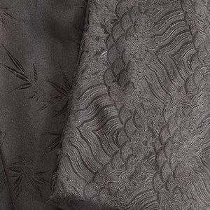 Dark Black Silk Rayon Brocade Jacquard Fabric - 29.5&quot;W - By The Meter
