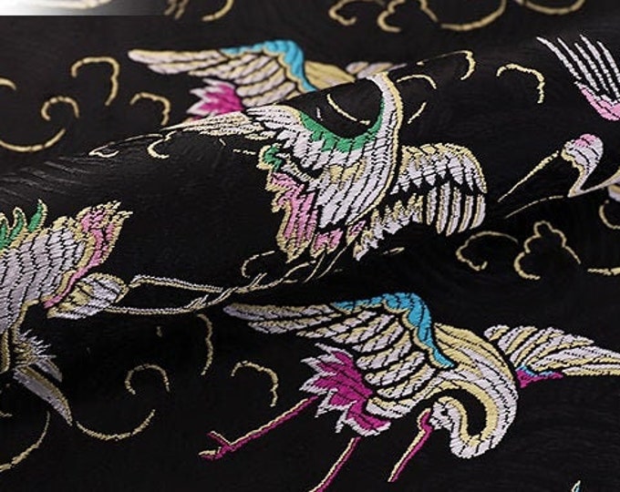 Chinese Brocade Fabric Colorful Cranes Home decor, table runner, suit pillow case Cheongsam Qipao Fabric