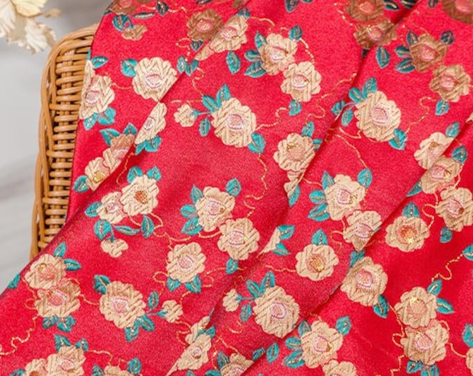 59" and 29.5" Width Nishijin Ori Brocade Satin Fabric With cute flowers| Japanese Style Home Decor, Chinese Sewing Brocade for Kids, Dolls