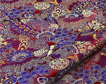 29.5"W Pure natural silk, plumeria Silk Brocade, Jacquard mulberry silk Damask fabric, Upholstery, Decor, Costume, Mongolian Sewing robe