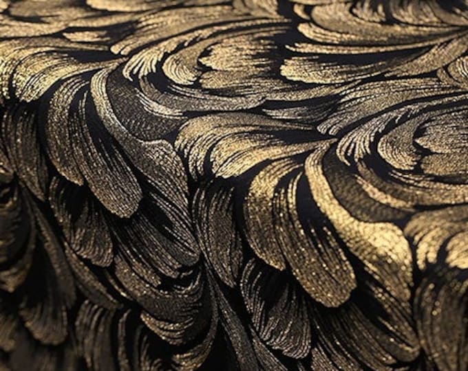60"W High-end gold and silver feather jacquard brocade fabric, Upholstery, Quilting and Sewing fabric, Dress, skirt, Curtain by the yard