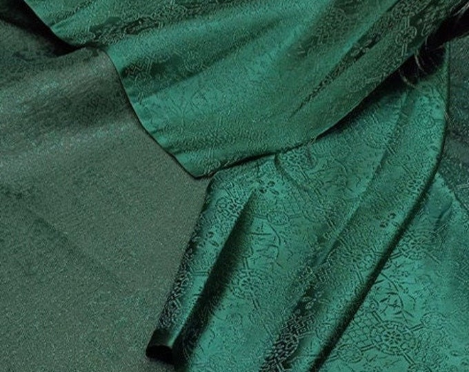 Water plants flowers silk brocade, 29.5"W dark pattern Silk Fabric, Upholstery, Decor, Costume, Curtain, Handbag, Sewing/Fabric by the meter