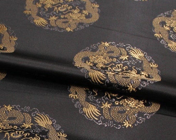 Dragon Brocade Fabric: Multicolor Chinese Silk Rayon Blend (29.5"W)