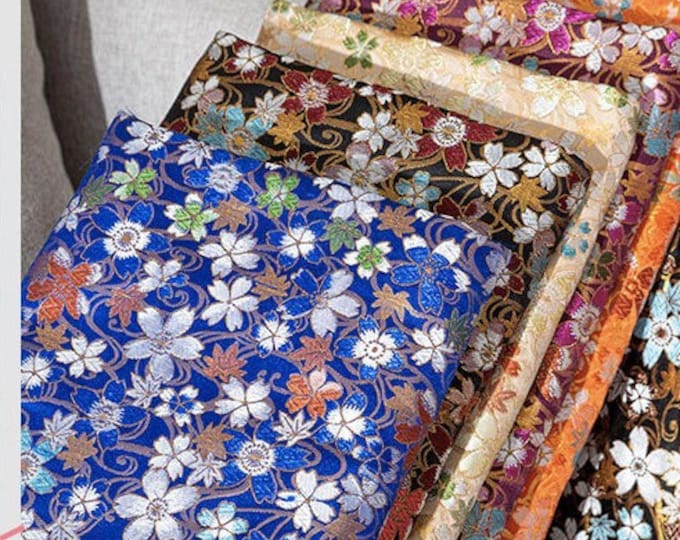 Japan Fabric, Modern Japanese Cherry flower Jacquard silk brocade by meter, 29.5”W, 6 colors On SALE, Upholstery, Quilting and Sewing fabric