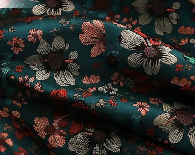 Chinese Flower Brocade Fabric | 9.99 Full Meter Price | 35" Wide | Chinese Fabric in 10+ Colors Clearance | Upholstery, Quilting and Sewing