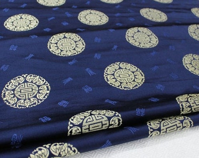 Chinese Fu Symbol Satin Brocade Floral 29.5"W Brocade Jacquard Satin
