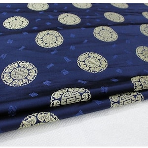 Cinese Fu Simbolo Bronzo di Raso Floreale 29.5"W Brocade Jacquard Satin