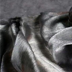 Silver Metallic Wrinkled Organza Fabric: Gray Ice 3D Texture, 59"W
