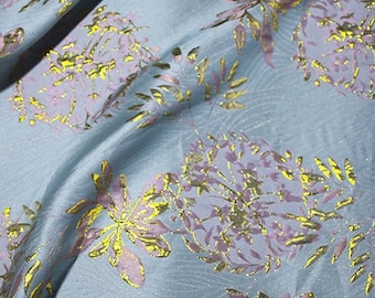Gold Thread Jacquard Fabric: 3D Floral Design, 56" Wide