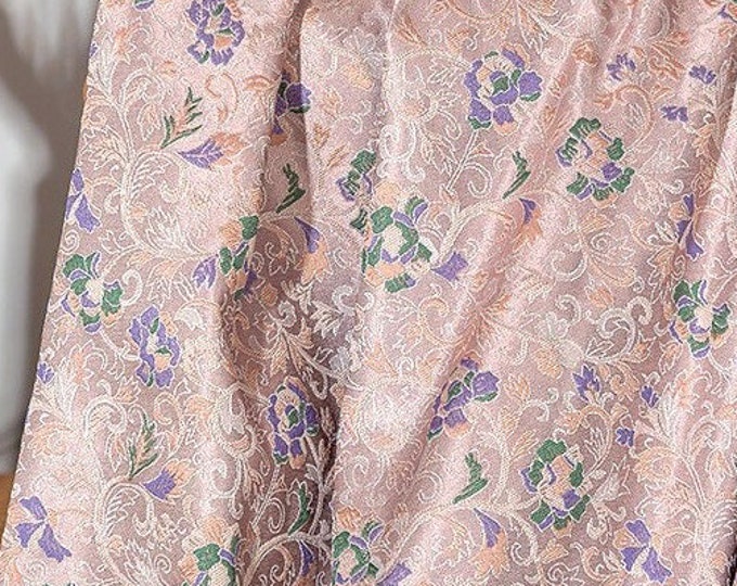 59" Song Brocade, Zen flower, Pink purple Brocade, Emperor Tibetan, Upholstery, Decor, Costume, Curtain, Handbag, Sewing/Fabric by the meter