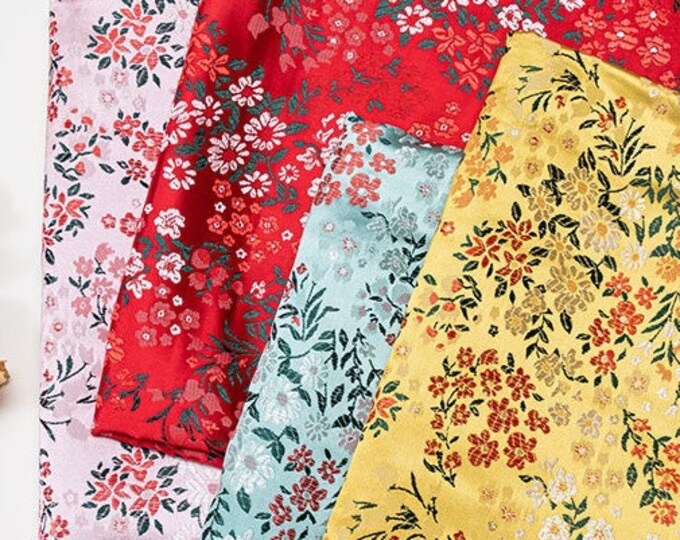 45” Width Japanese Fabric, Japanese Cherry Blossom Rain Jacquard silk brocade by meter, 4 colors to choose On SALE, Upholstery Sewing fabric