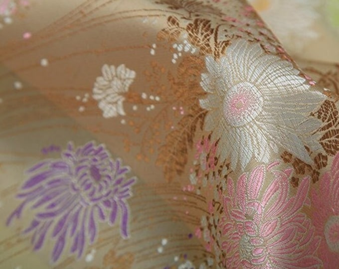 59”& 35"W Japanese Fabric, Chrysanthemum Damask Jacquard silk brocade by meter, Kimono, Yukata, Belt, Geisha Bowknot Sewing Fabric, 4 colors