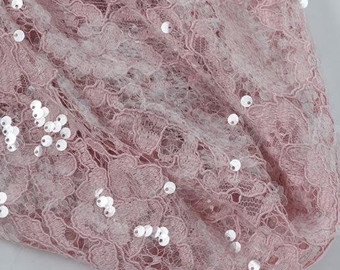 48" Lace embroidery sequin embroidery fabric, Exquisite Bridal, Wedding, Prom, Headband, Costume, Doll Making, Sewing, Decor, DIY/ fabric
