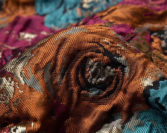 Gold thread Rose jacquard fabric, 3D designer fabric, Prom dress, Upholstery, Costume, Handbag, Sewing/Fabric by the yard, 57"W, 5 colors