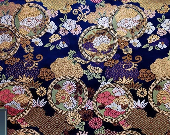 Silk Brocade Fabric flower in the mirror, Wedding Fabric, 29.5"Wide, Upholstery, Decor, Costume, Curtain, Handbag, Sewing/Fabric by 1 meter