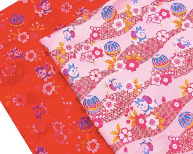 Japanese Nishijin Fabric, Lovely sweet Kitten pattern Jacquard silk brocade by the meter, 59“Width 2 colors On SALE, Kimono Sewing fabric