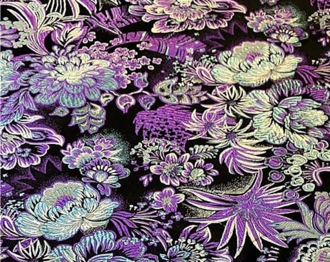 29.5"W Pure natural silk, plant flower Silk Brocade, Jacquard mulberry silk Damask fabric, Upholstery, Decor, Costume, Mongolian Sewing robe