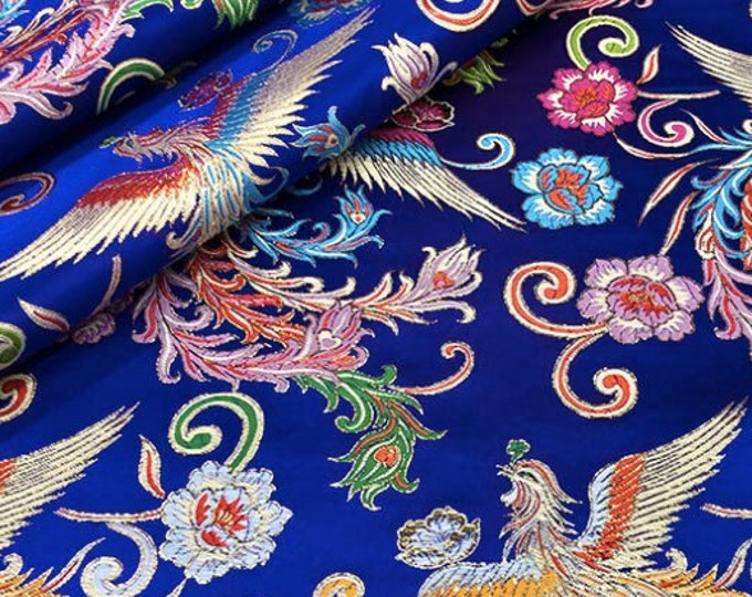 59"W Phoenix Wearing Peony Jacquard Satin Fabric, Silk Brocade Fabrics, Home Decor , Upholstery , Quilting and Sewing fabric on SALE