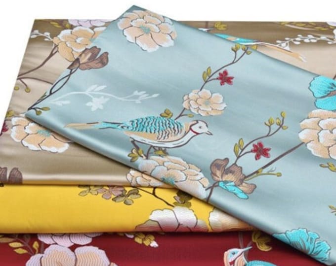 118" Width Birds and Flowers Jacquard Fabric, Softened Shiny fabric For Quilting Bedding, Clothing, Curtain and Sewing, sell by the meter