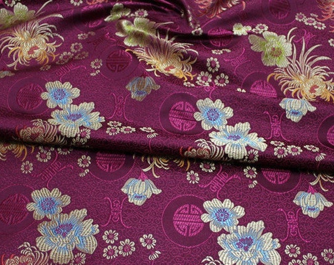 Chrysanthemum Brocade Fabric: Silk Rayon Jacquard, 29.5" Wide