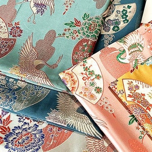 Abbagliante tessuto giapponese Nishijin, broccato di seta jacquard giapponese con ventagli di gru al metro, 57"W, tappezzeria, arredamento, costume/al metro
