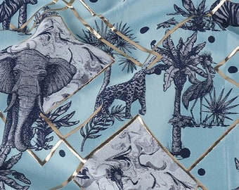 Sky Blue Gold thread jacquard fabric, 3D designer fabric, Prom dress, Upholstery, Costume, Handbag, Sewing/Fabric by the yard, 57"W