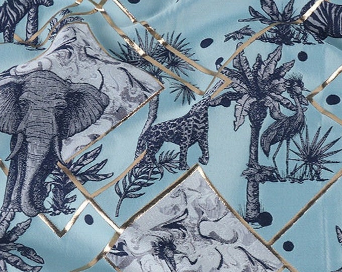 Sky Blue Gold thread jacquard fabric, 3D designer fabric, Prom dress, Upholstery, Costume, Handbag, Sewing/Fabric by the yard, 57"W
