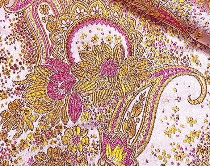 59"W Shiny Gold thread Damask Brocade Fabric | 12.99 Full Meter Price |Chinese Fabric in 5 patterns| Upholstery Quilting Sewing fabric