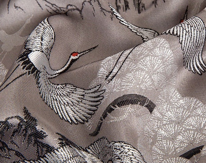 57"W Crane jacquard fabric, Designer Fabric, Upholstery, Decor, Costume, Curtain, Handbag, Sewing/Fabric by the meter, 6 colors, Cheongsam