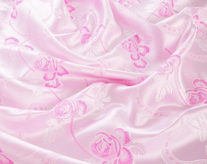 45"W Streamer flower Silk Brocade Fabric, Decor, Table cloth, bed runner, Cheongsam, Upholstery, Costume, bag, Sewing, Robe/Fabric by 1 yard