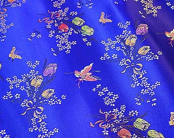 Silk Brocade Fabric Royal blue collection, 3 patterns, Chinese Fabric By 1 Meter on SALE, Upholstery, Quilting and Sewing fabric