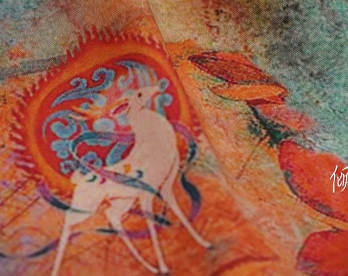 Nine-Color Deer Cotton Fabric: Dunhuang Style Upholstery, Costume, Scarf (57"W)