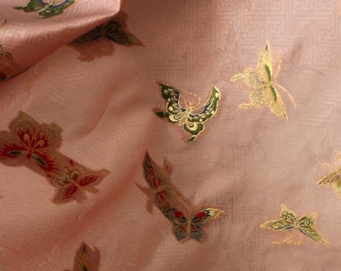 Mongolia Tibetan butterfly gold weaving pattern, 58"W, Upholstery, Decor, Costume, Curtain, bag, Sewing, Cheongsam, Buddha/Fabric by 1meter