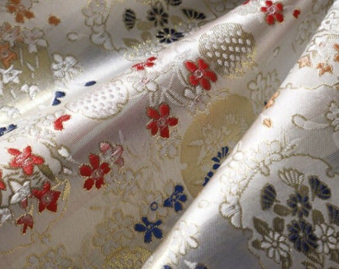Japan Fabric, Modern Japanese Dianthus flower Jacquard silk brocade by meter, 29.5” Width, 8 colors On SALE, Kimono,  Bowknot, Sewing fabric