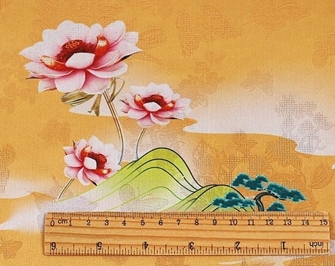 59"W Tea silk satin fabric, Digital print, 4colors, Sewing, Upholstery, Decor, Costume, Curtain, bag, Sewing, Cosplay, DIY, Cheongsam/Fabric